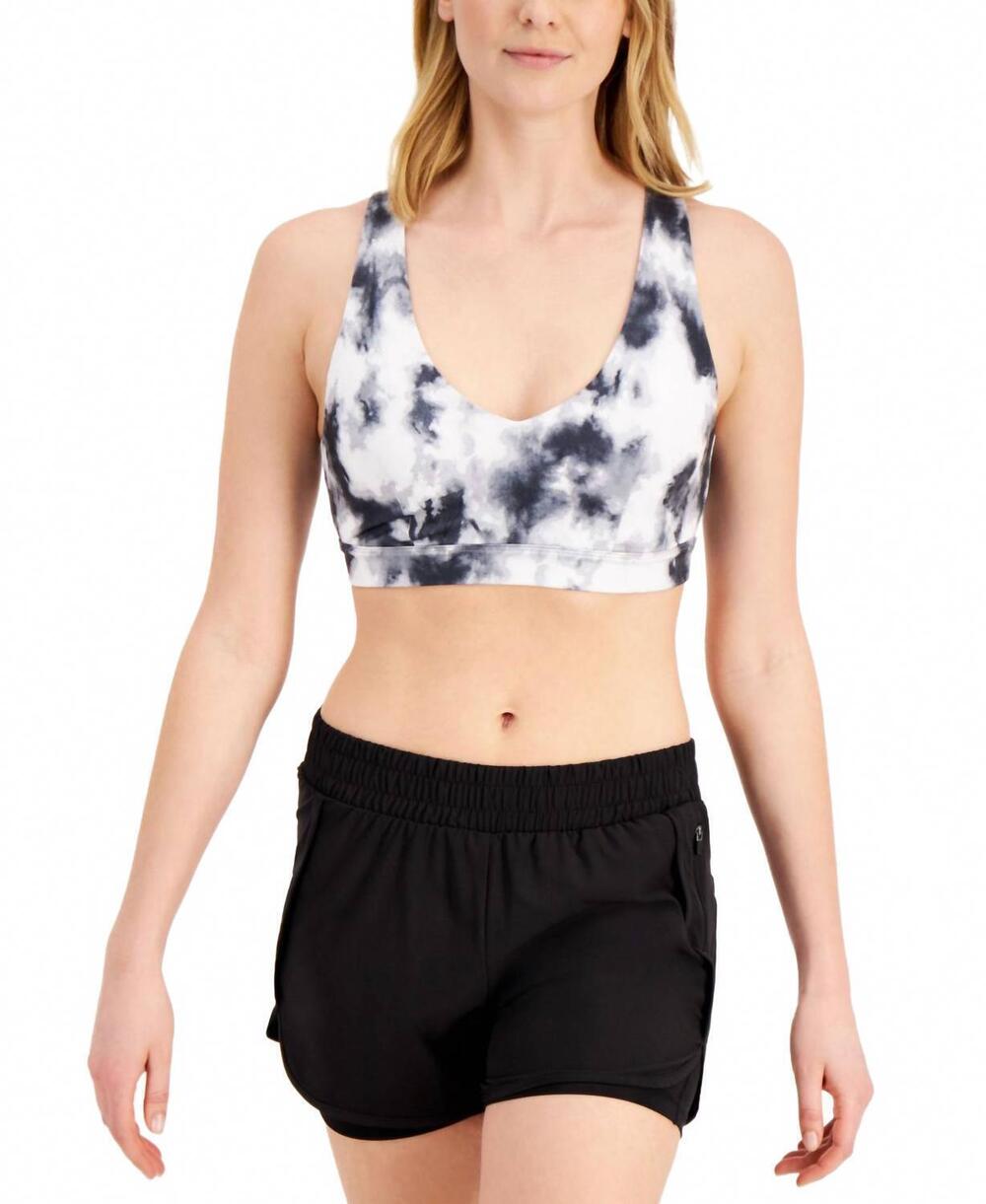 NEW IDEOLOGY intimate tie-dyed low impact sports bra in mid gray storm